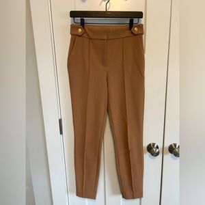Express Tan Women's High Waist Trousers with Gold Buttons